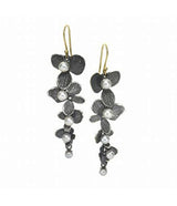 John Iversen 4 Part Oxidized Silver and Pearl Hydrangea Dangle Earrings