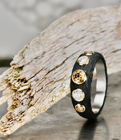 Sarah Graham Pebble Collection Bold Tapered Band with Cognac and White Diamonds