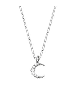 Sethi Couture White Gold and Diamond Crescent Moon Pendant on Figaro Chain